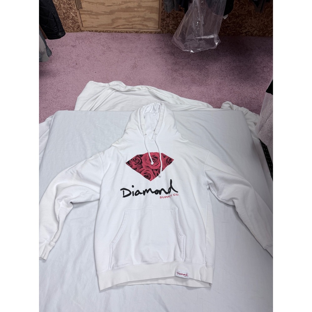 Diamond Supply Co Mens White Rose Diamond Logo Pullover Hoodie Large